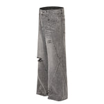 Smoky Gray Distressed Wide-Leg Jeans