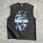 Distressed Graphic Back-Seam Muscle Tank