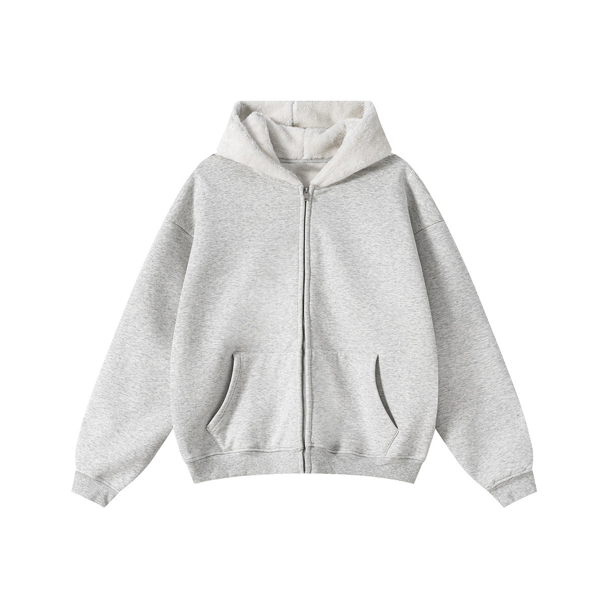 Zip-Up Loose Fit Plush-Lined Hoodie