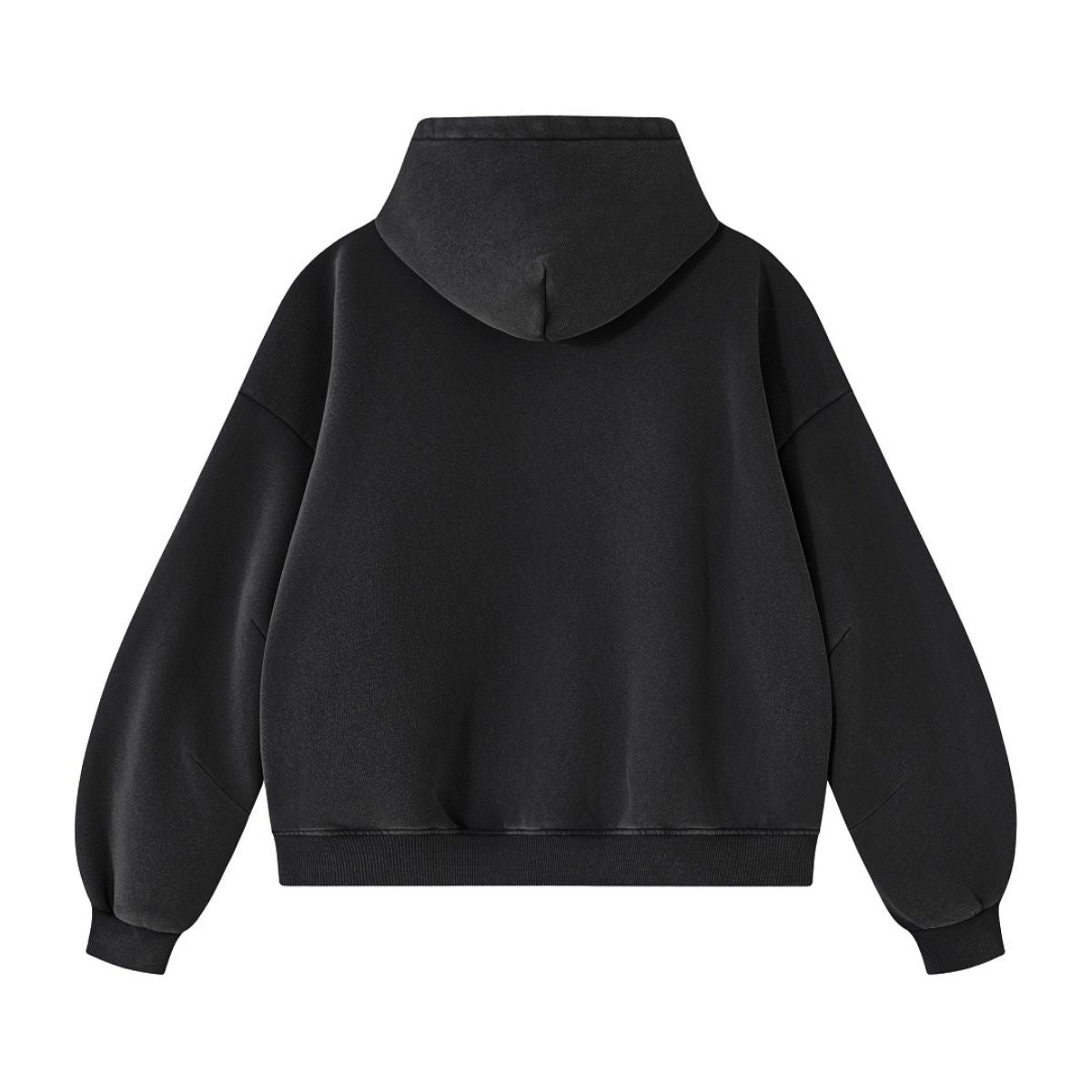 Vintage Washed Distressed Curved‑Sleeve Fleece‑Lined Hoodie