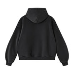 Vintage Washed Distressed Curved‑Sleeve Fleece‑Lined Hoodie