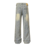 Muddy-Wash Faded Panel-Stitch Jeans