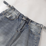 Adjustable Side Strap Distressed High Waist Shorts