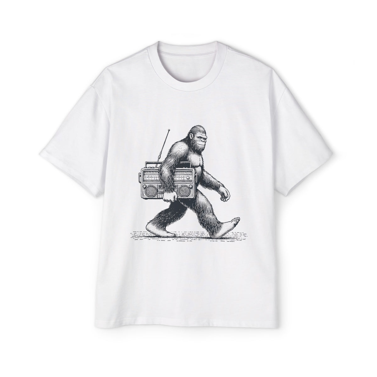 Bigfoot Carrying Vintage Radio Graphic Tee-INNBLAC Fashion Apparel