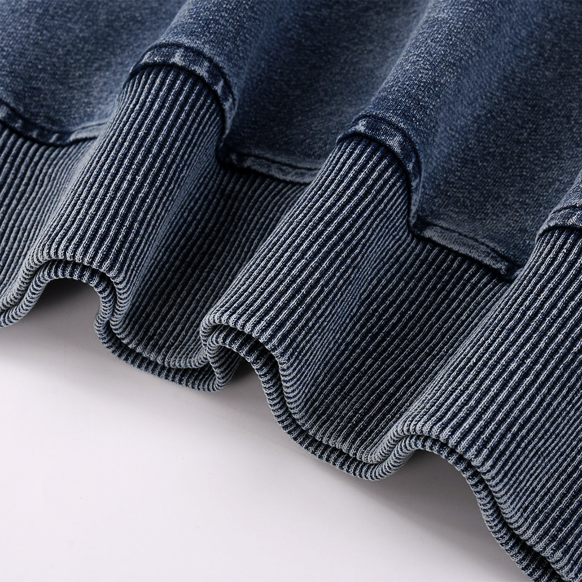 Crew Neck Washed Knit Denim Sweatshirt