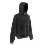 Front Pocket Button Detail Oversized Washed Hoodie