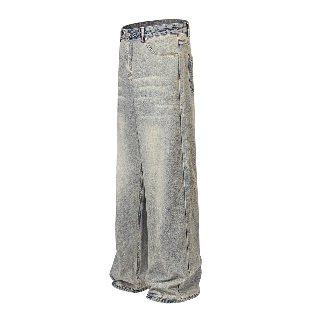 Light Wash Faded Wide-Leg Denim Pants