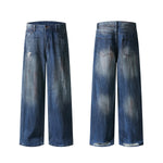 Faded Wash Distressed Baggy Frayed-Hem Jeans