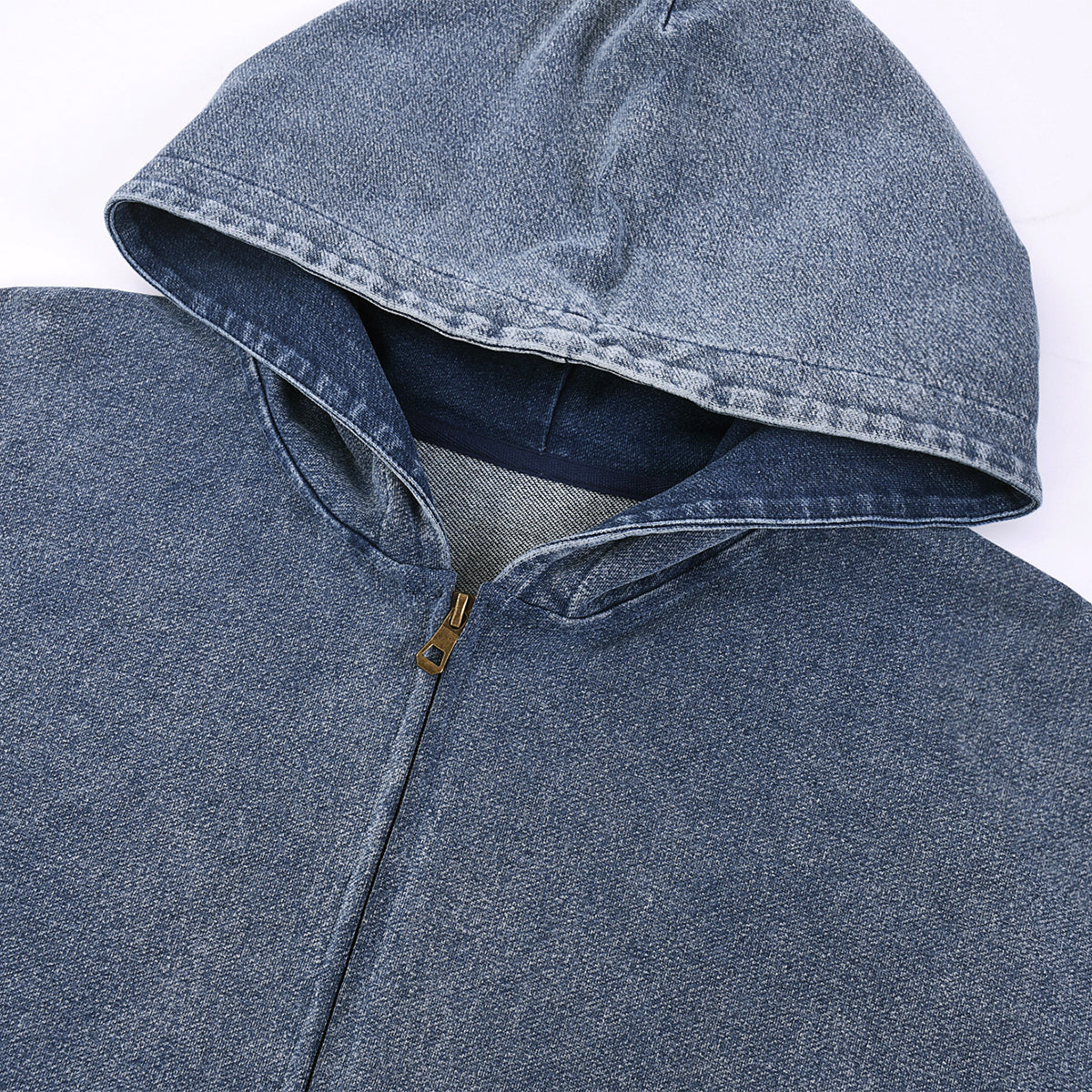 Double Slider Zip Knit Denim Hoodie