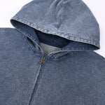 Double Slider Zip Knit Denim Hoodie