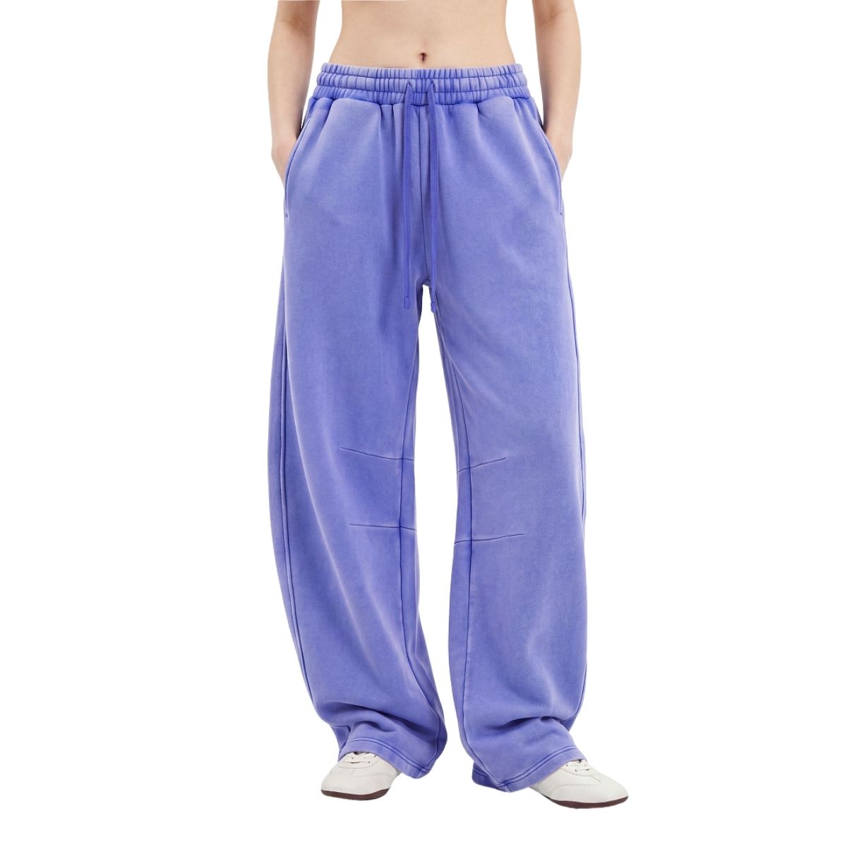 Vintage Washed Fleece‑Lined Elastic Waist Curved Leg Pants