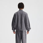 Vintage Zip-Up Ribbed Stand Collar Sweatshirt