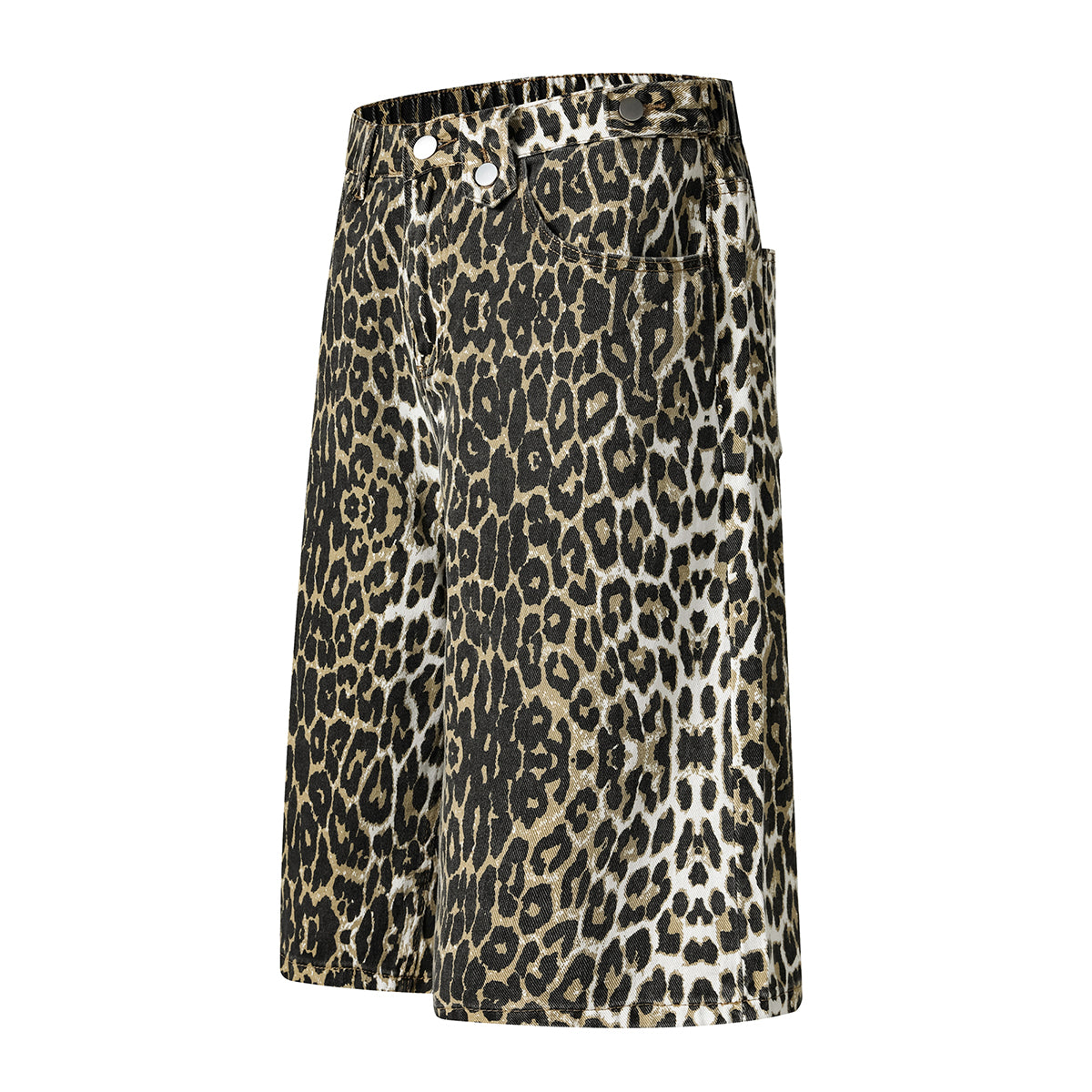 Straight Leg Leopard Bermuda Cotton Shorts