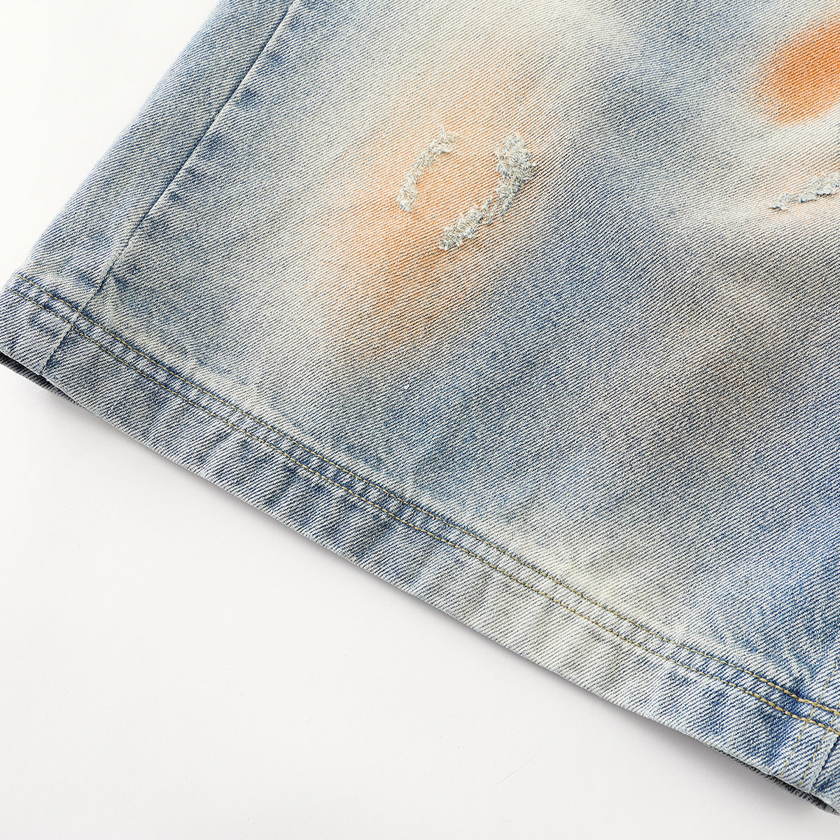 Rust-Dyed Ripped Bermuda Shorts