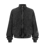 Vintage Zip-Up Ribbed Stand Collar Sweatshirt