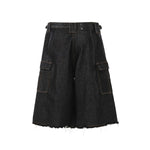 Raw Indigo Multi-Pocket Layered Denim Bermuda Shorts