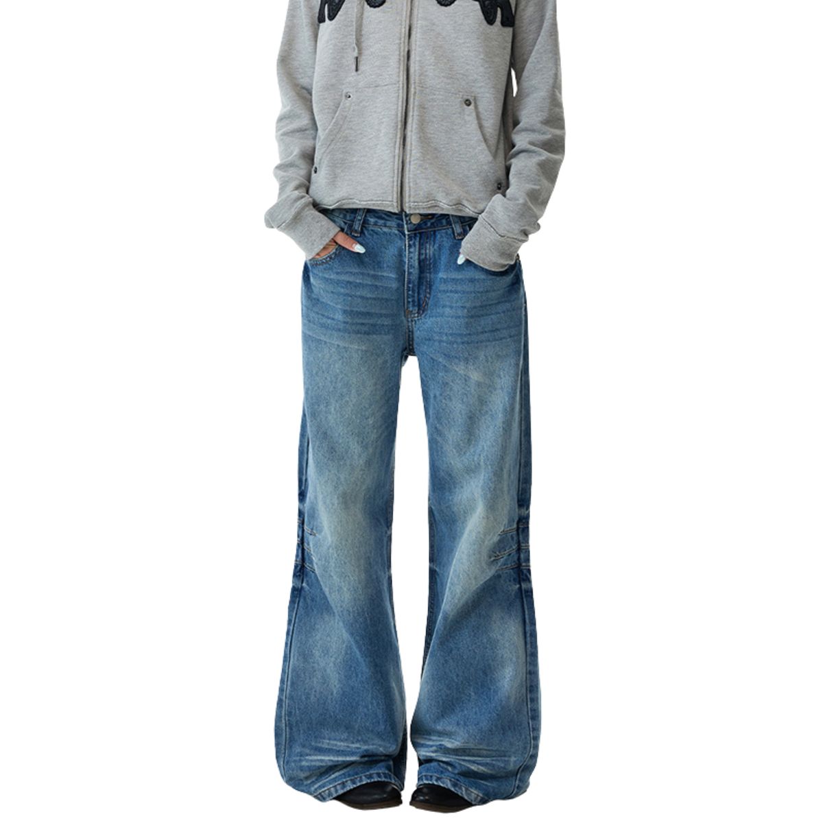 3D Washed Wide Leg Jeans