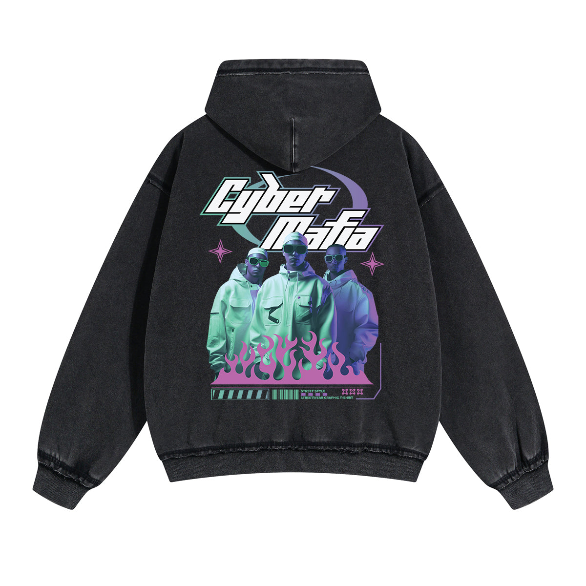 Cyber Mafia Y2k Graphic Double Slider Zip Hoodie-INNBLAC Fashion Apparel