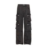 Vintage Washed Multi-Pocket Loose Cargo Jeans