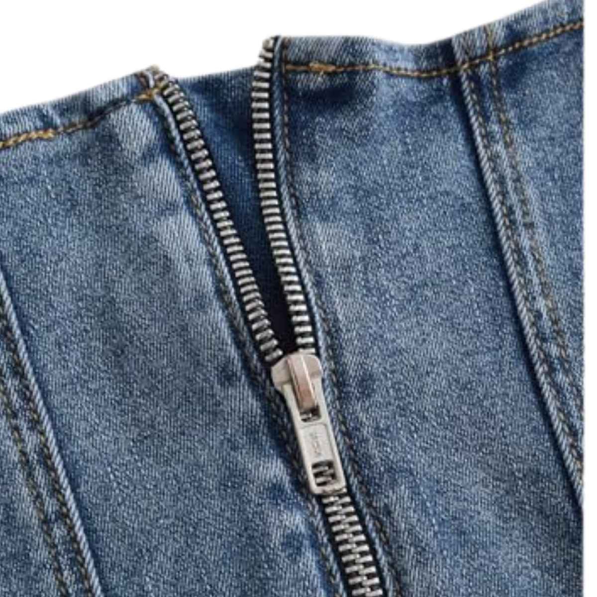 Women's AsymmetricalSquare Neck Zip Back Denim Corset Crop Top