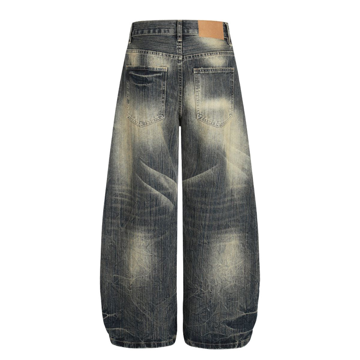 Men's Washed Faded Wide Leg Curved Denim Pants Distressed Punk