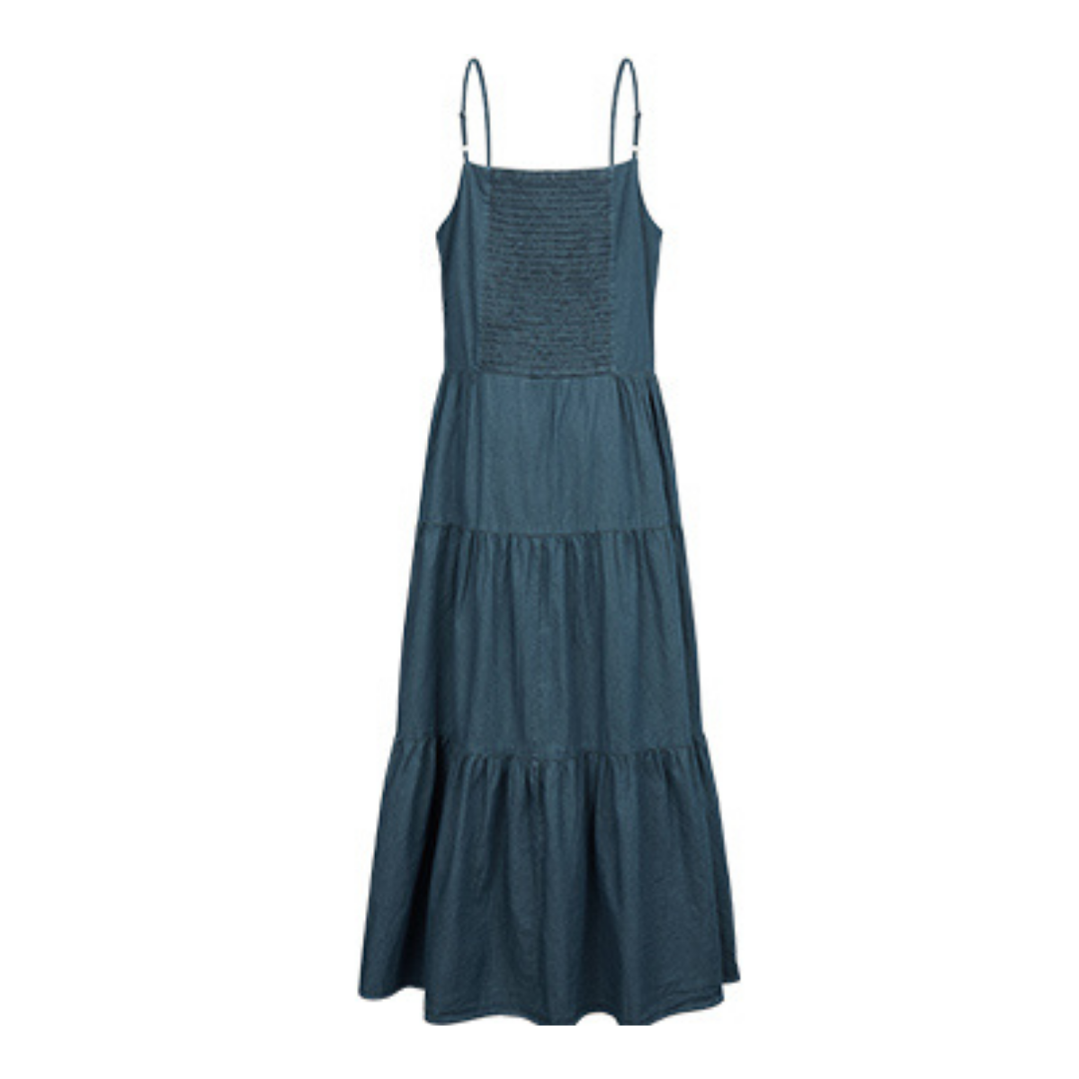 Spaghetti Strap Tiered Denim Midi Dress