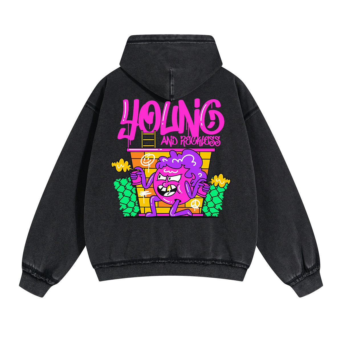 Young Graffiti Cartoon Double Slider Zip Hoodie-INNBLAC Fashion Apparel