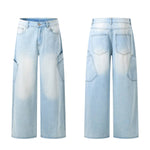 Light Wash Utility Cargo Pocket Wide Leg Jeans