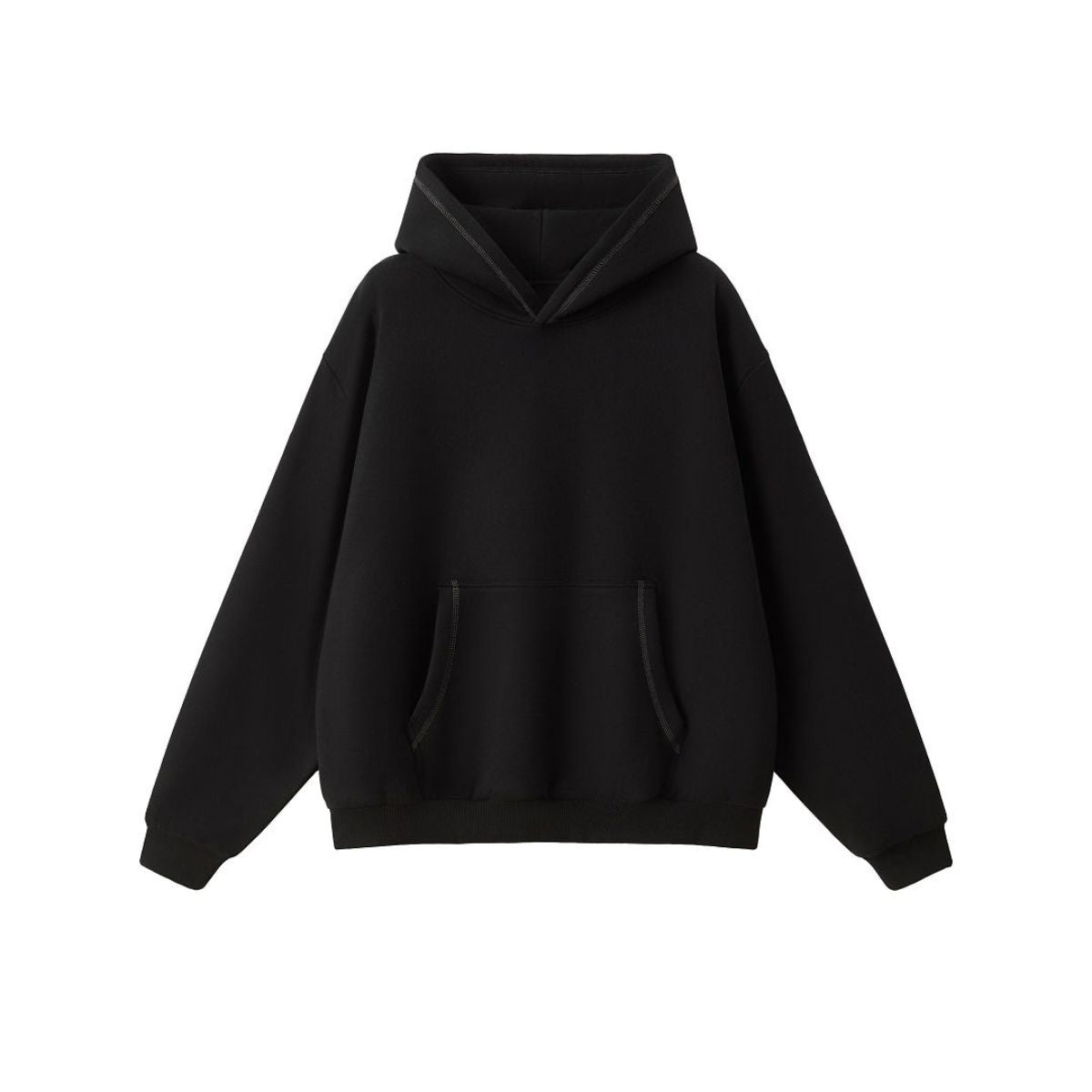 Boxy Flatlock Stitch Fleece Lined Hoodie