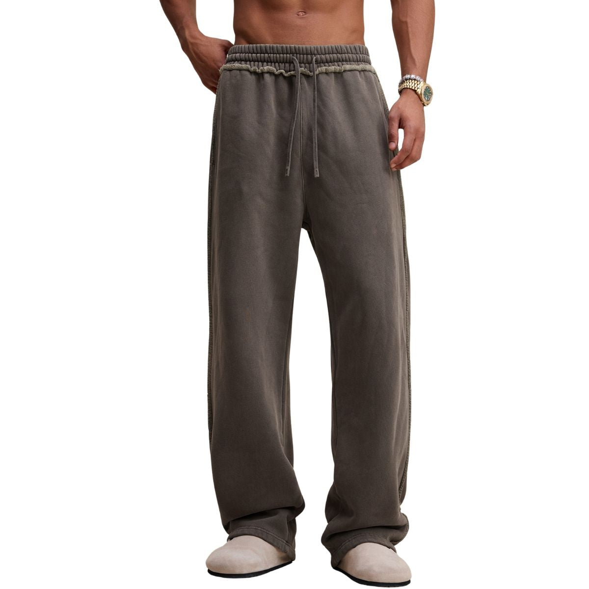 Raw Edge Straight Leg Fleece Sweatpants