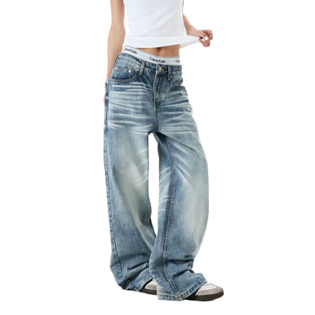 Light Fade Vintage Straight Leg Denim Jeans