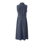 Button Front Denim Sleeveless Midi Shirt Dress