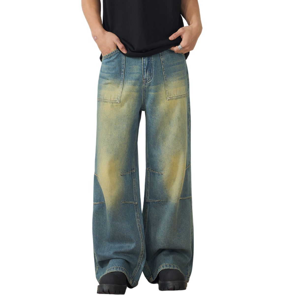 Muddy WashedVintage Washed Pleated Knee Jeans