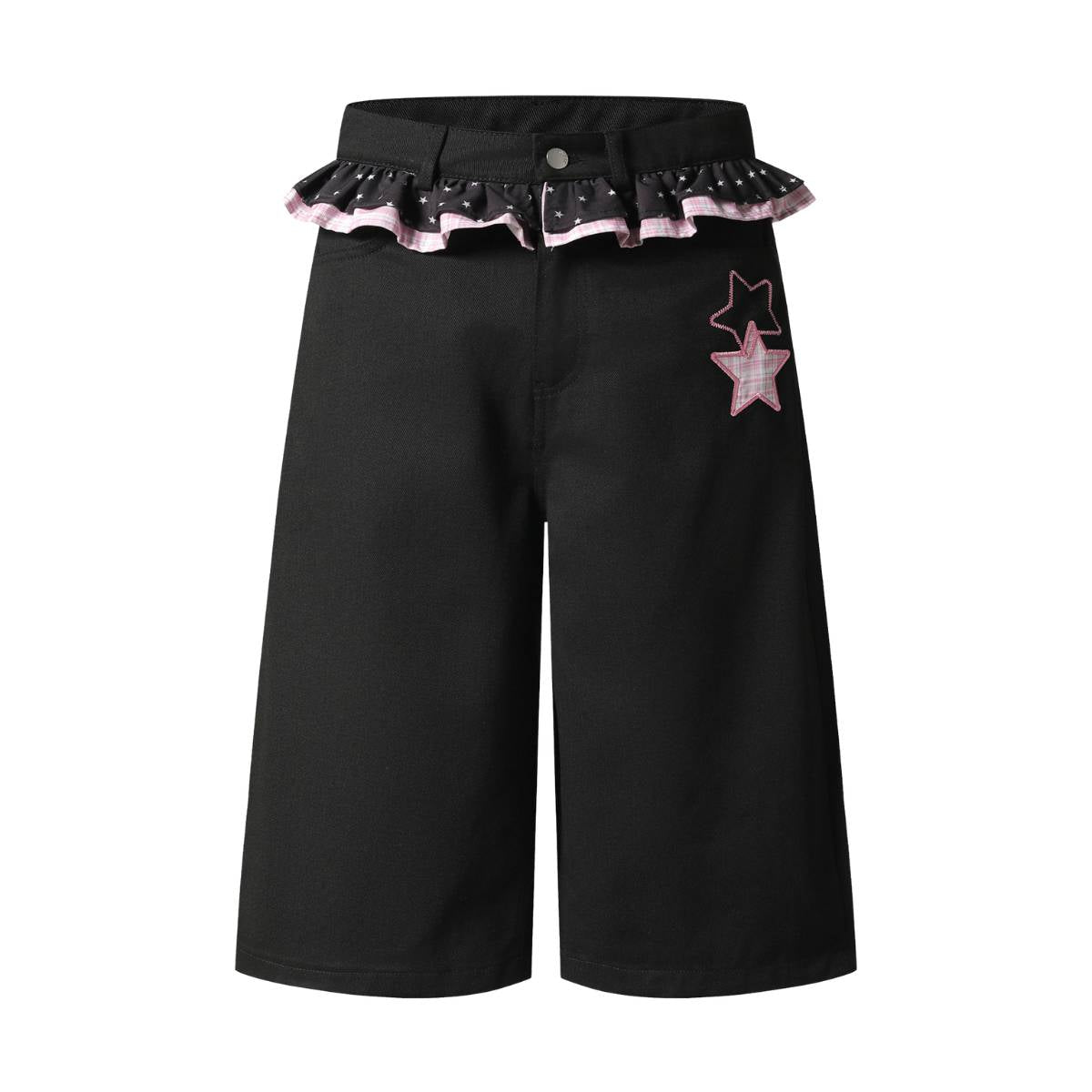 Bermudas de mezclilla desgastada con estampado de salpicaduras