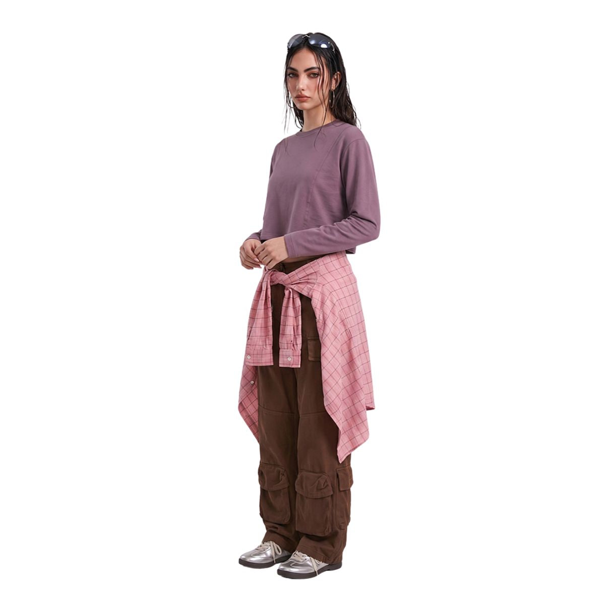 Washed Distressed Kanjha‑Su Seam‑Spliced Crew Neck Sweatshirt
