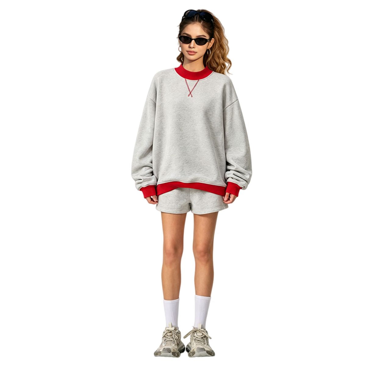 Mock Neck Sweatshirt With Contrast‑Color Stitching