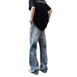 Distressed Fade Relaxed Flare Denim Jeans
