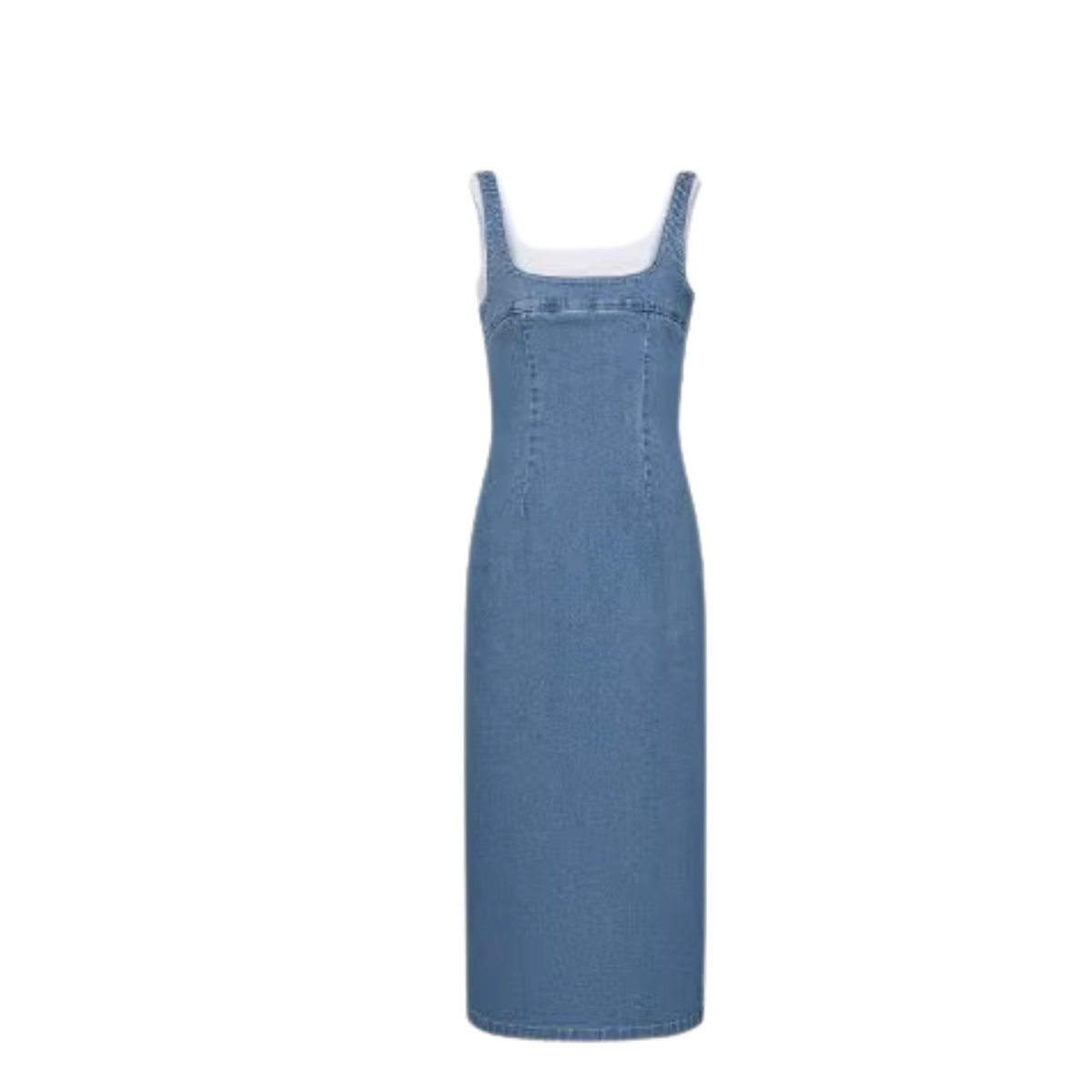 Square Neckline Denim Slip Midi Dress