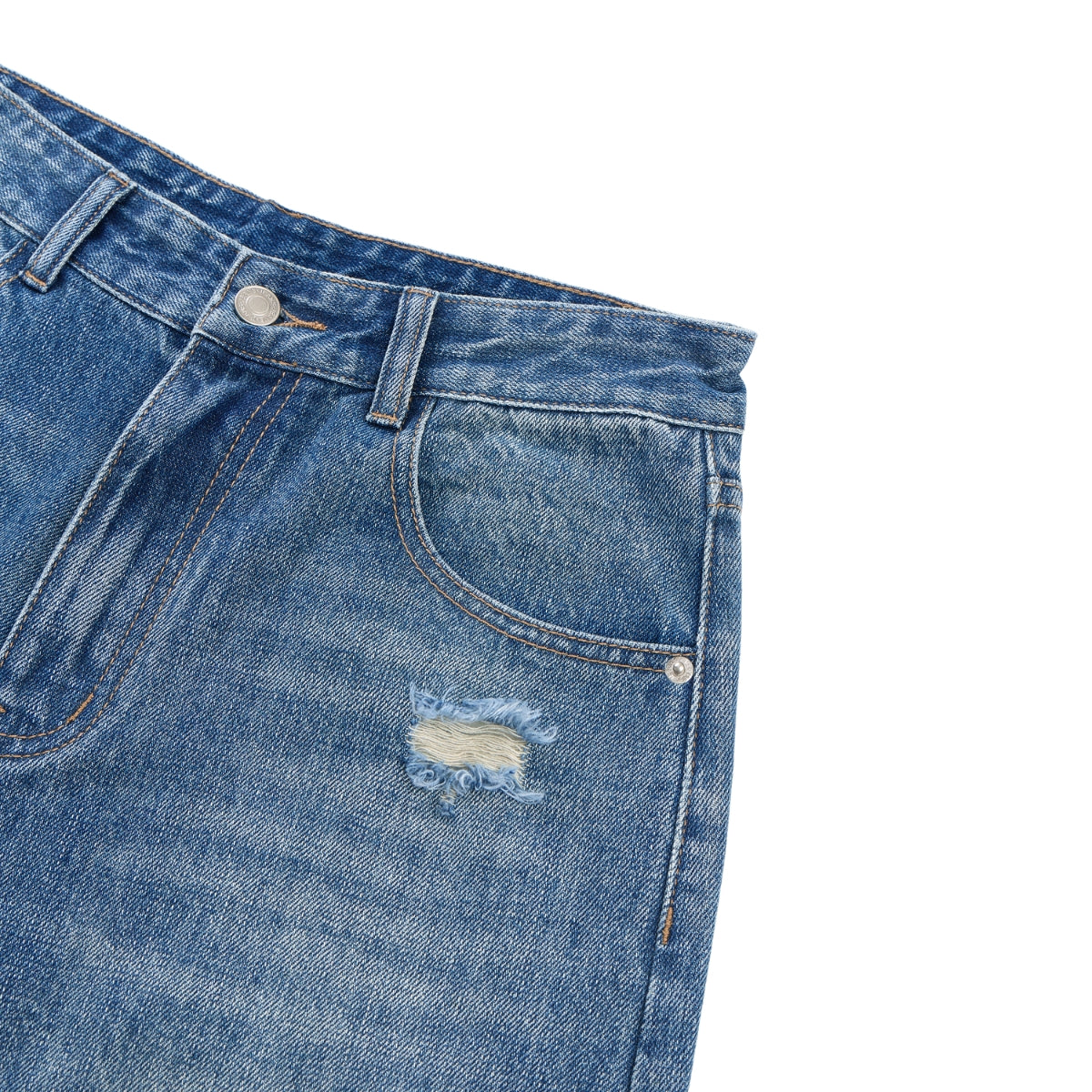 Retro Wash Ripped Wide Leg Denim Jeans