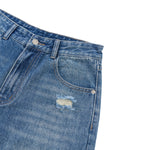 Retro Wash Ripped Wide Leg Denim Jeans