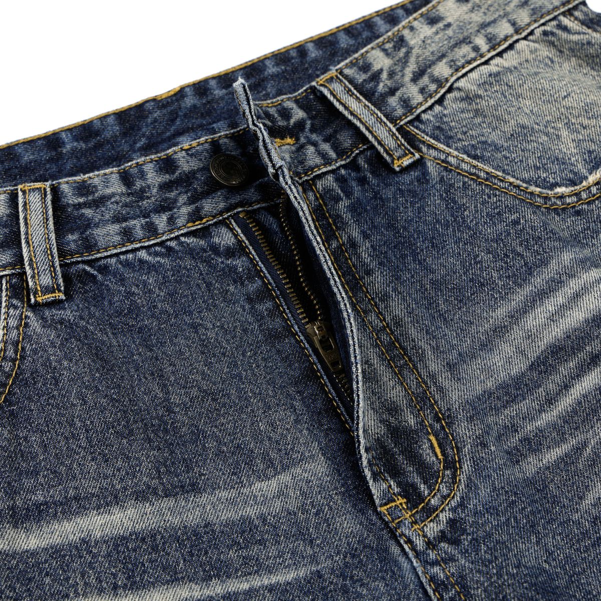 Loose Straight‑Leg Vintage Whiskered Jeans
