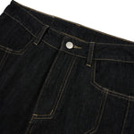 Raw Yellow-Stitch Wide-Leg Curved Baggy Denim Pants
