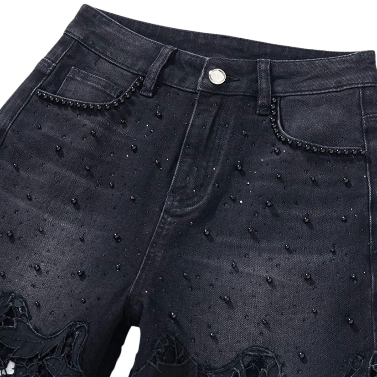 Risen Jeans Floral-Embroidered Cut-Out Wide-Leg Jeans