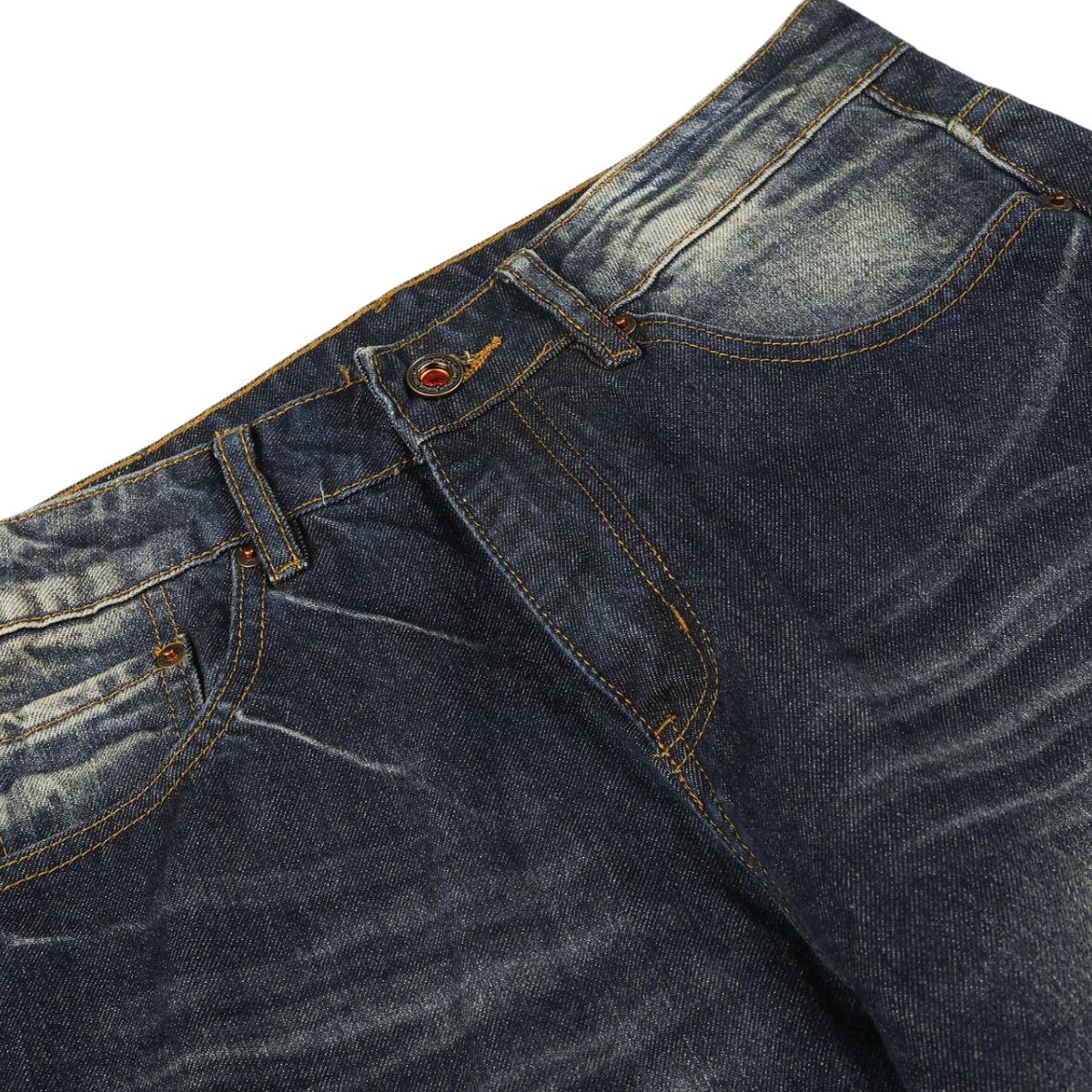 Washed Whiskering Micro Flare Vintage Denim Jeans