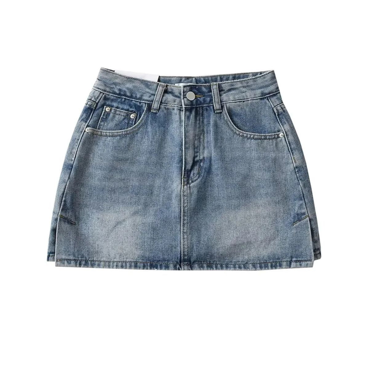 Washed Whisker Denim Mini Skort