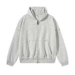 Washed Raw Edge Double Slider Zip Hoodie