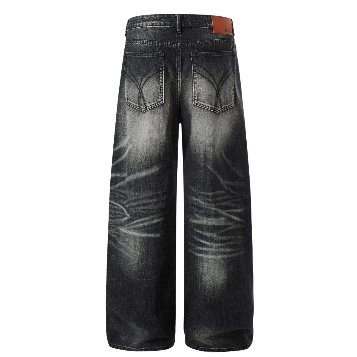 Gradient Cat Whisker Heavy-Wash Baggy Wide-Leg Jeans