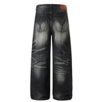 Gradient Cat Whisker Heavy-Wash Baggy Wide-Leg Jeans