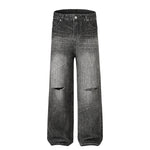 Gradient Fade Knee-Ripped Baggy Jeans