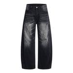 Washed Whiskered Balloon Fit Denim Jeans